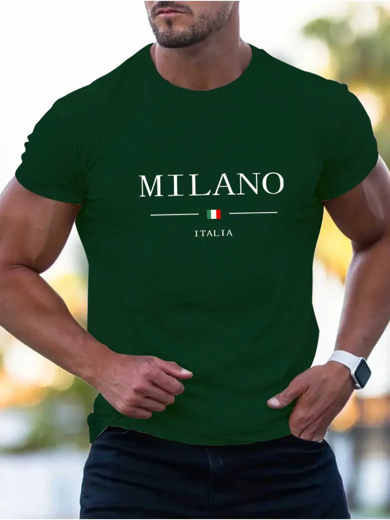 Summer mens 100% cotton casual sports loose plus MILANO print comfortable shopping round neck short sleeved T-shirt top X250329