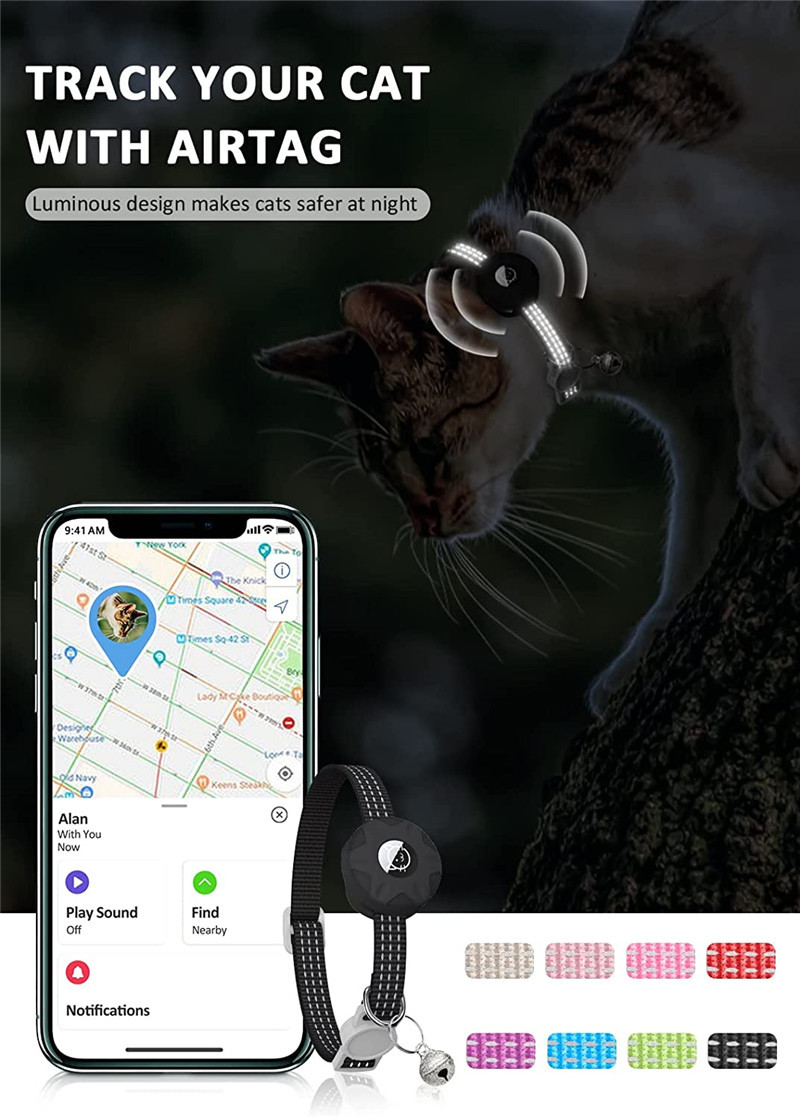 Apple AirTag Cat/Dog Collar with Silicone Case, Triple Reflective Stripes & Bell - Anti-Lost Pet Tracker Holder, Durable GPS Tracking Collar Accessori