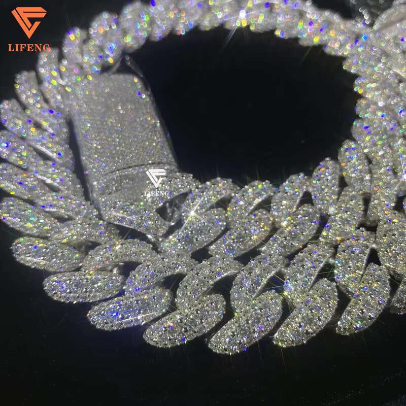 Jewelry 20MM Honeycomb Set VVS1 Moissanite Cuban Link Chain Necklace Bust Down Solid Silver White Gold Plated Miami Chain