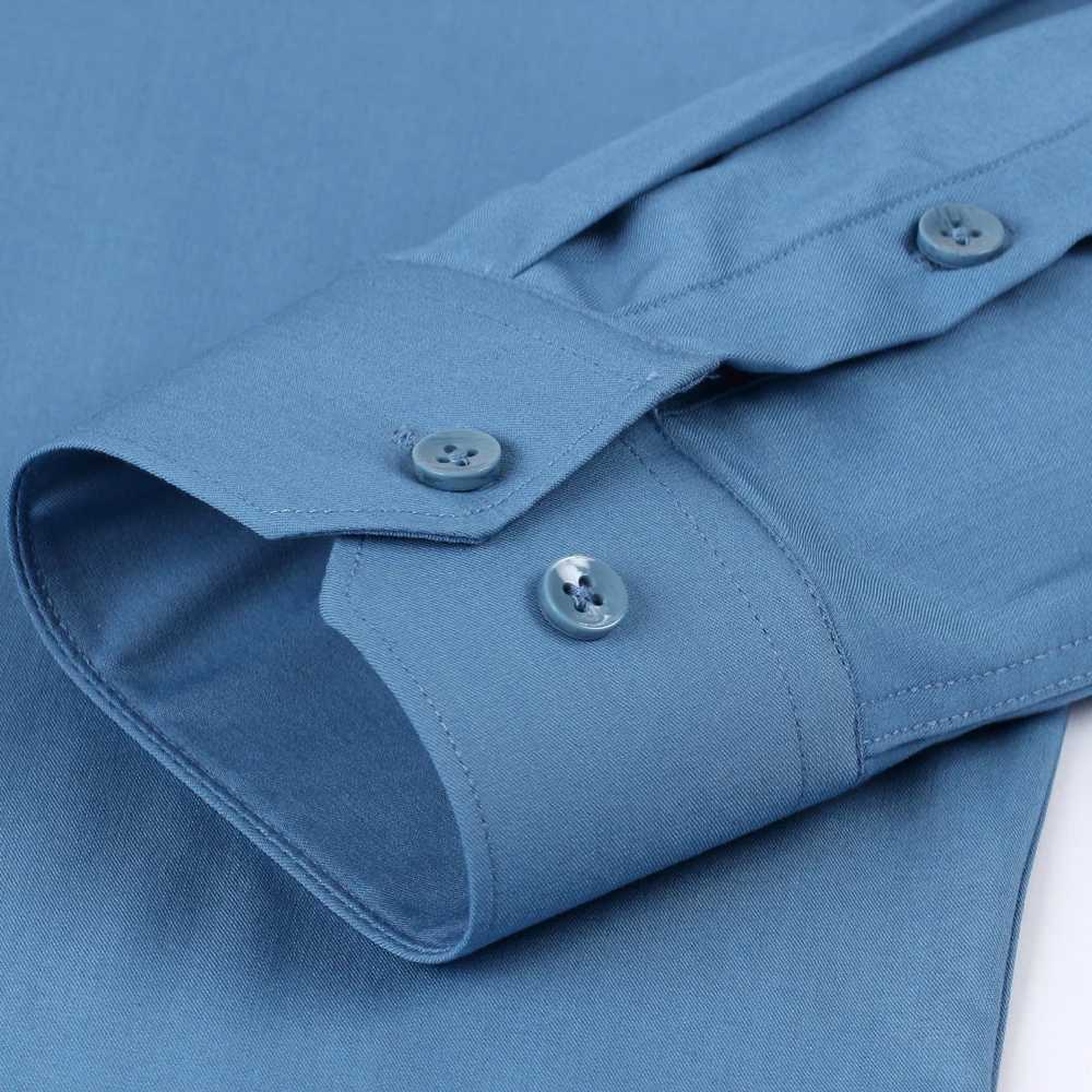 Mens long iron free fine stripe silk Fl dress without pocket wrinkles Fr regular suitable for work and leisure shirt X250329