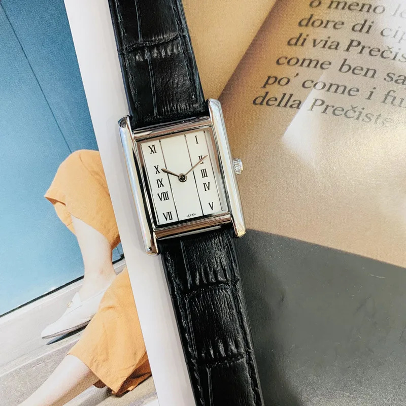Womens Watch Quartz Watch Vintage Gold Plated Roman numerals H dial Leather Strap Womens Watch Lover Gift 250328