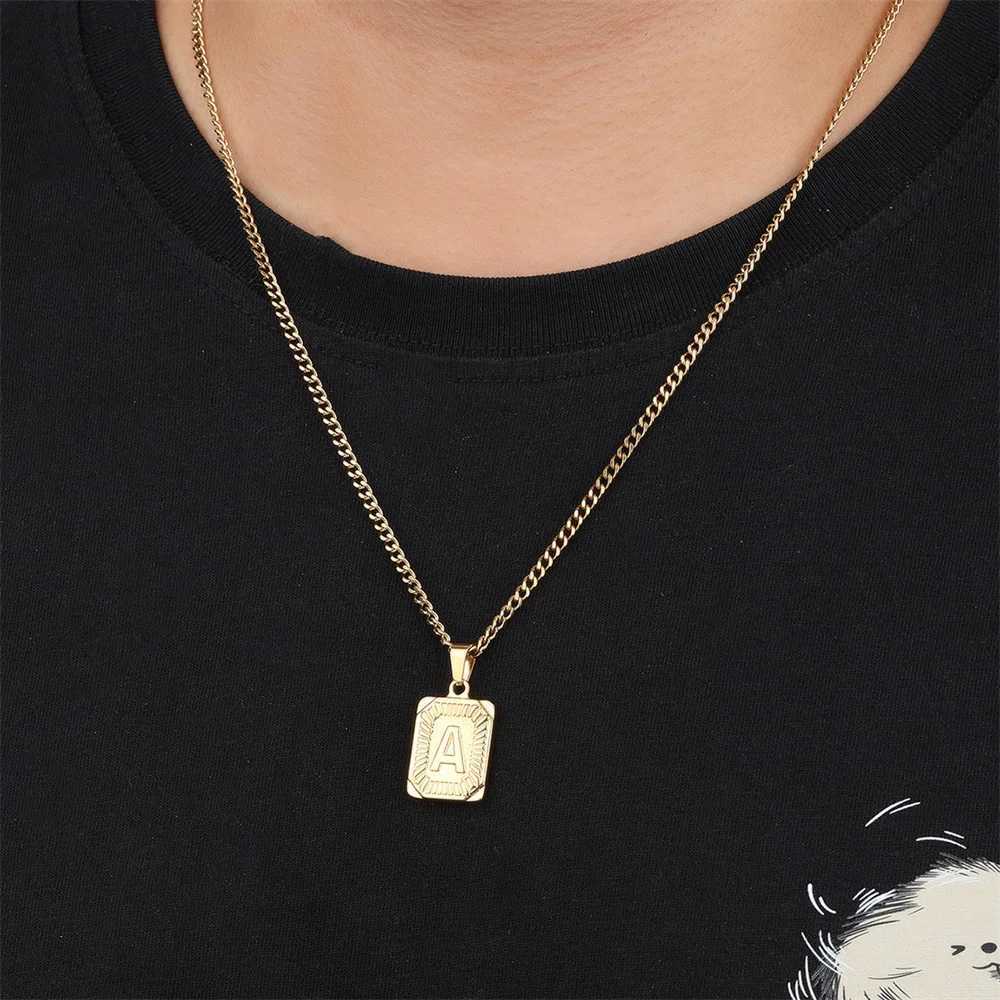 D Z Fashion Square Letter Pendant Necklace Mens Hip Hop Gold Stainless Steel Waterproof Charm Jewelry Birthday Gift Y250329
