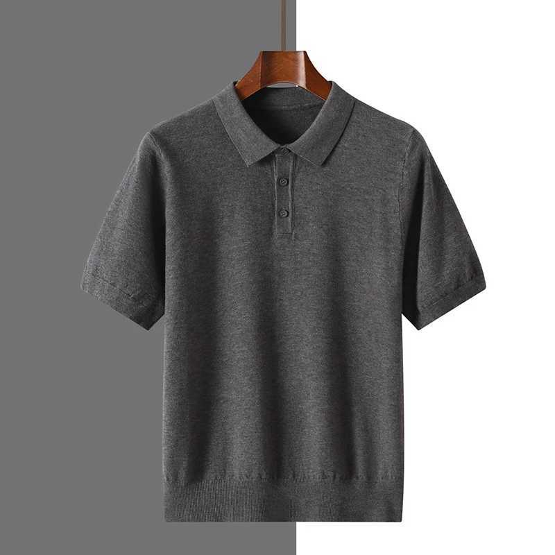 Summer new 100% pure cotton mens polo shirt collar business casual solid color T-shirt knitted top. W250329