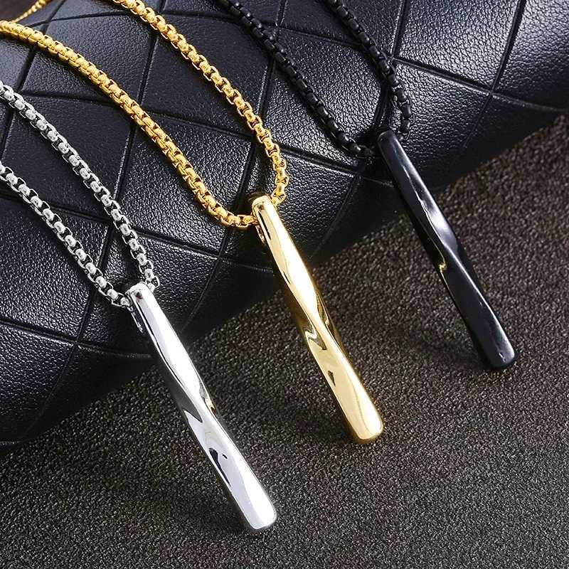 Fashionable rectangular pendant necklace geometric fashion spiral straight titanium steel hip-hop chain Y250329