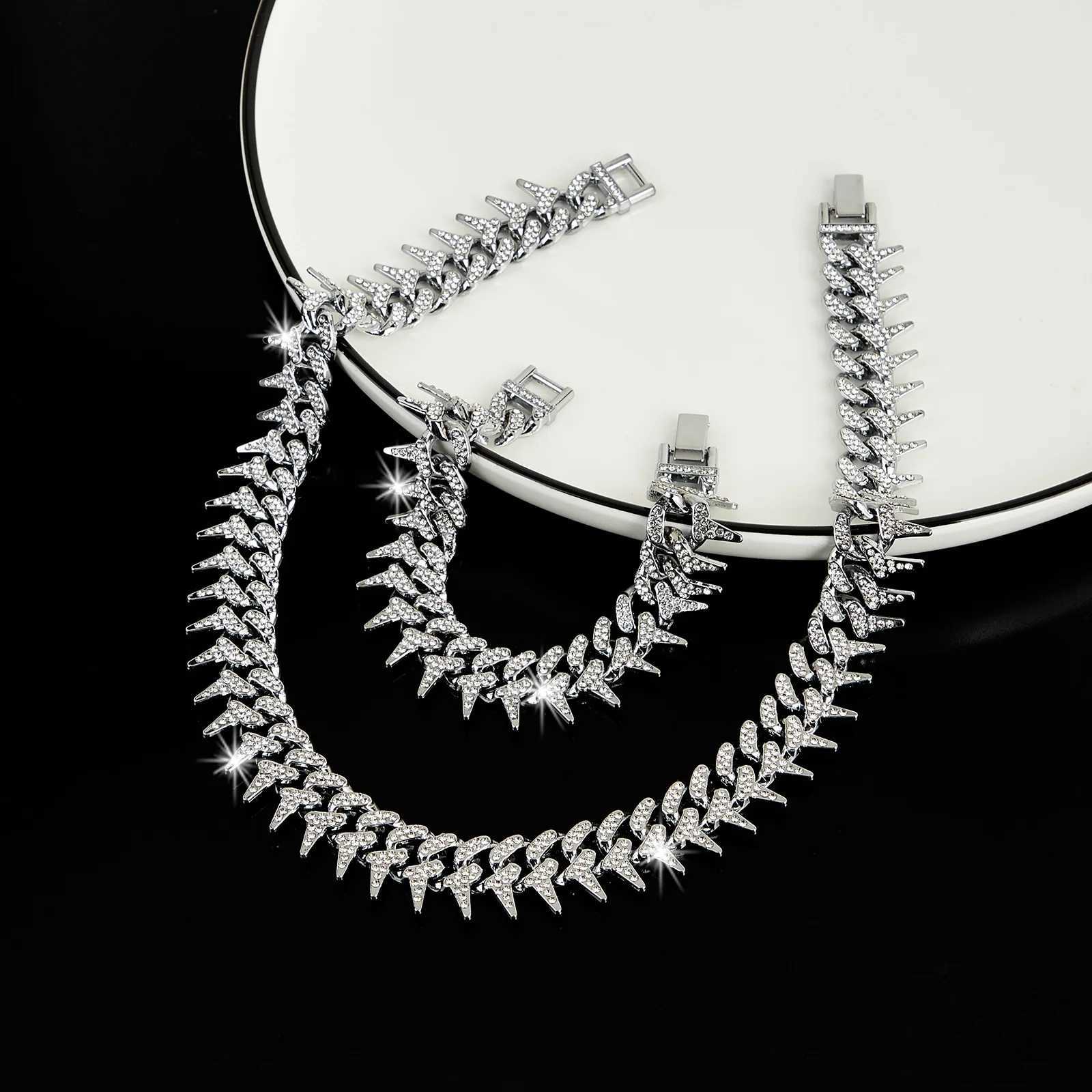 20mm Luxury Fashion Mens Necklace Womens Hip Hop Gothic Pendant Sparkling Full Rhinestone Cuban Chain Cool Bracelet Jewelry Gift Y250329