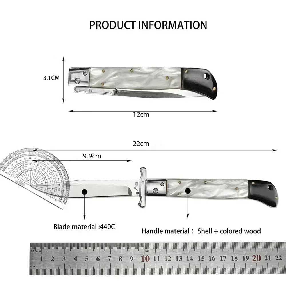Italian Mafia Folding Pocket Knife 440C Blade Shell/Resin/Acrylic Handle Outdoor EDC Camping Hiking Survival Tool Gift Y250329