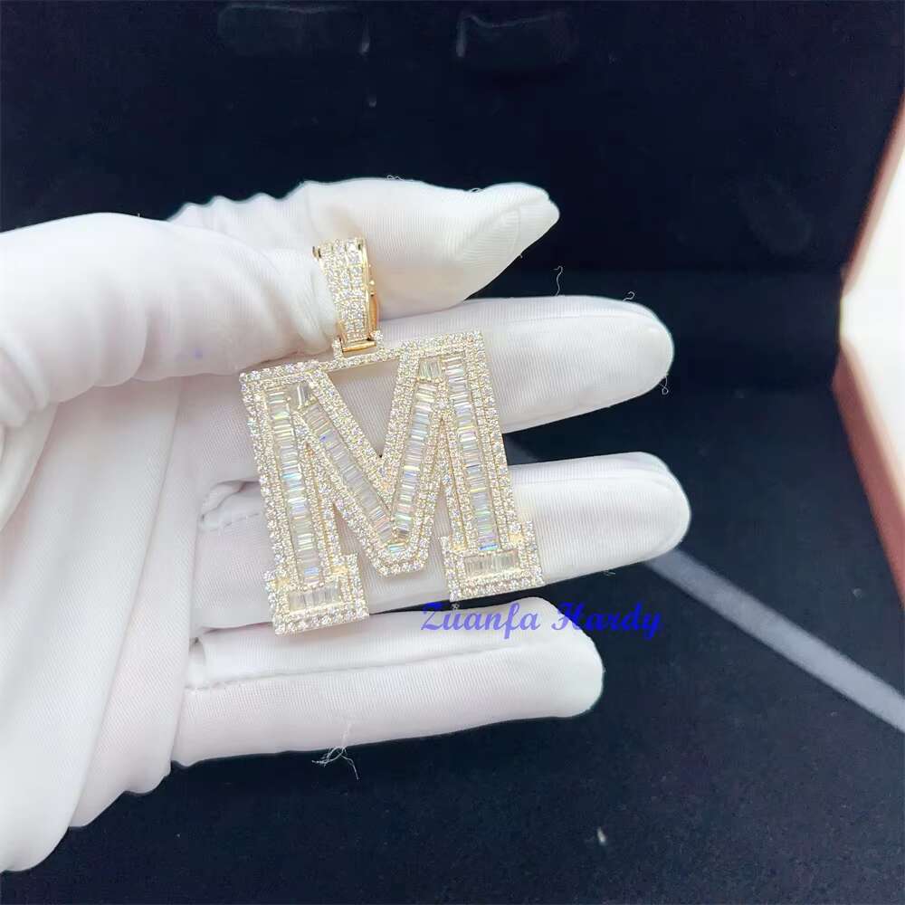 Custom Luxury Jewelry VVS Baguette Moissanite Diamond Cage Back Hip Hop Bling Initial Letter M Iced Out Moissanite Pendant