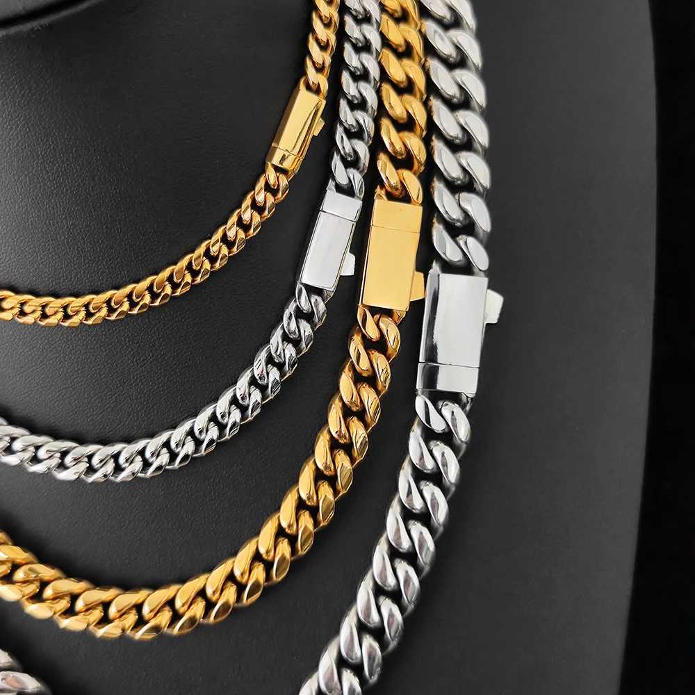6mm 8mm 10mm 12mm Hip Hop Cuban Chain Necklace Fashion Jewelry Stainless Steel Chain Mens Gift Y250329