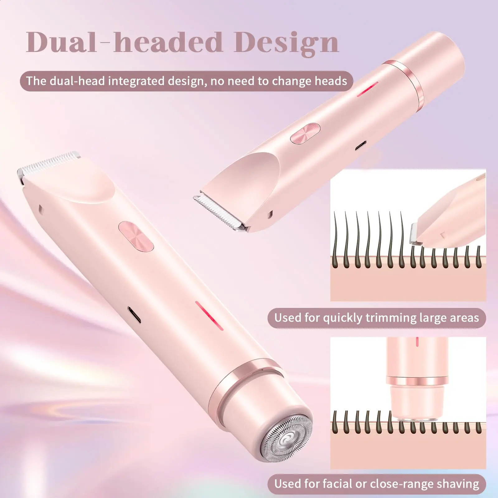 Electric Shaver for Women Waterproof Wet Dry Hair Razors 2 in 1 Double Head Dual Bikini Hair Trimmer Detachable Head Shaver 250326