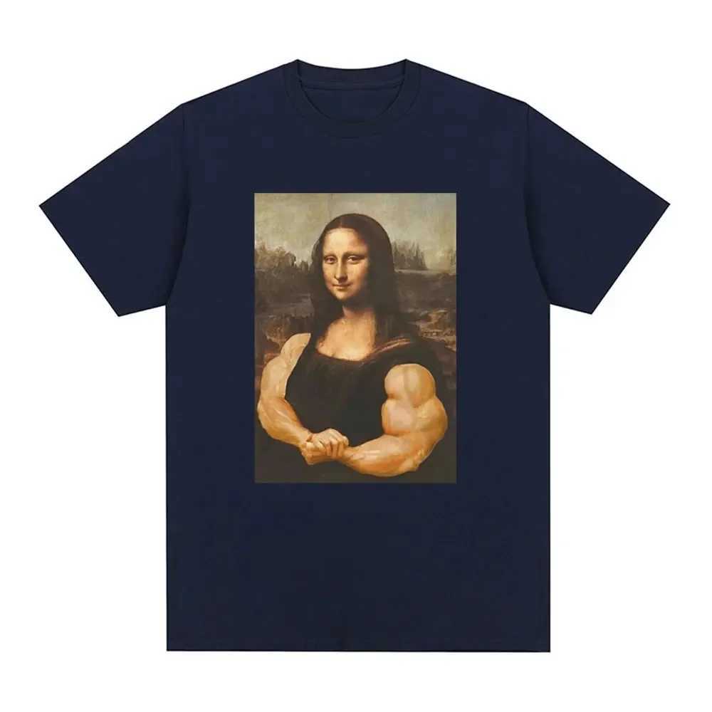 Interesting Mona Lisa fitness T-shirt muscle gym casual graphic short sleeved T-shirt unisex fashion cotton casual oversized T-shirt W250329