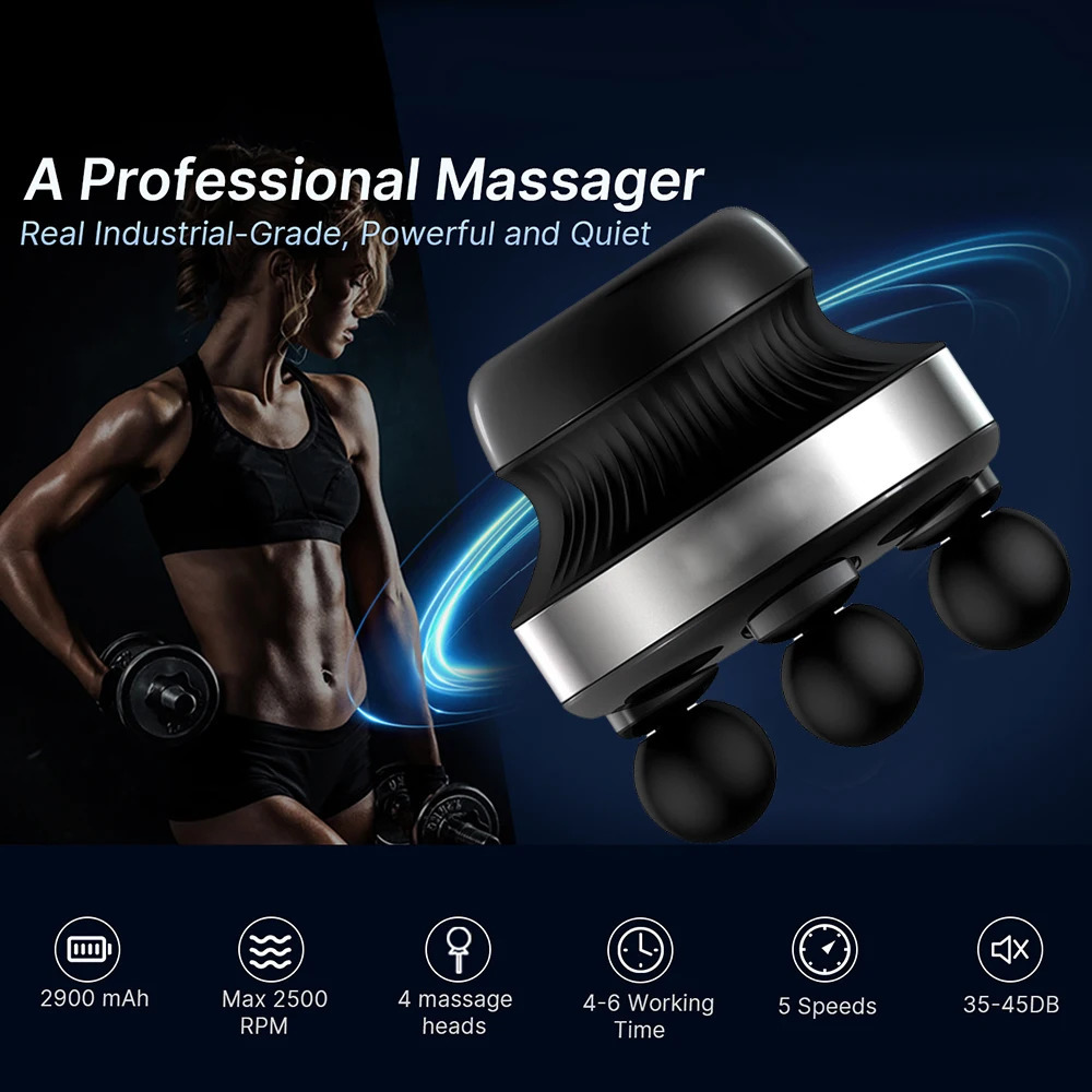4-Heads Electric Muscle Massager Deep Tissue Easing Shoulder and Back Tension and Chiropractic Tool for Myofascial Release 250321