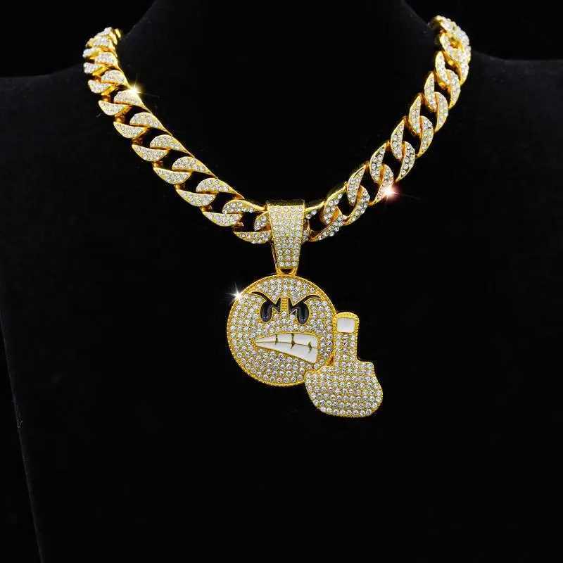 New anger emoji vertical middle finger emoji pendant with zircon personalized hip-hop trend necklace Y250329
