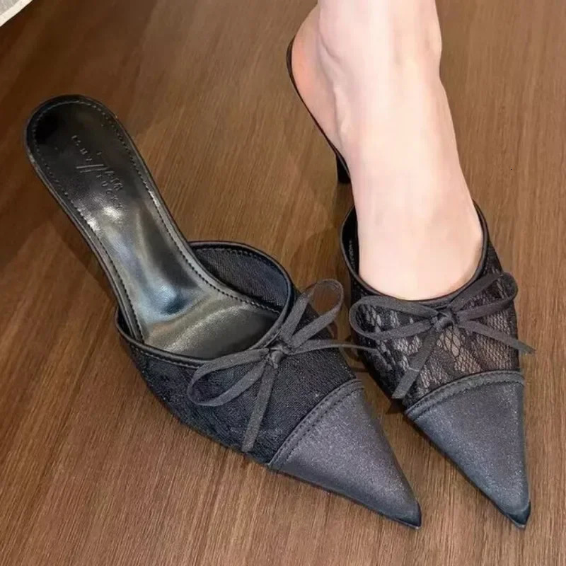 Womens Shoes Closed Toe Womens Slippers Fashion Butterfly-knot Dress Slippers Women Summer Solid Heels Women 250327