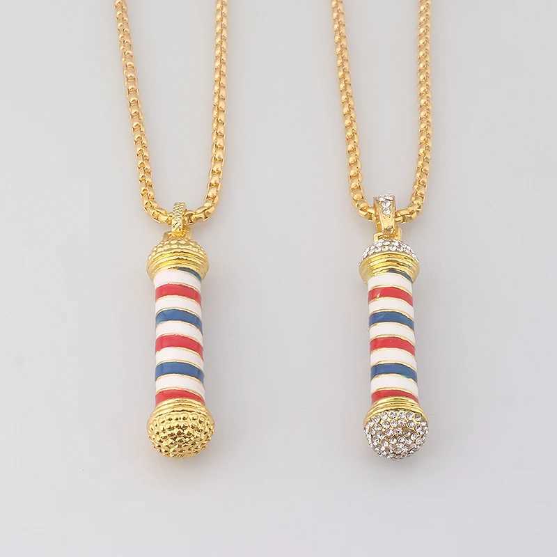 Fashion Barber Shop Pole 3D Barber Pole Chain Pendant Necklace Hip Hop Barber Gothic Jewelry Necklace Y250329