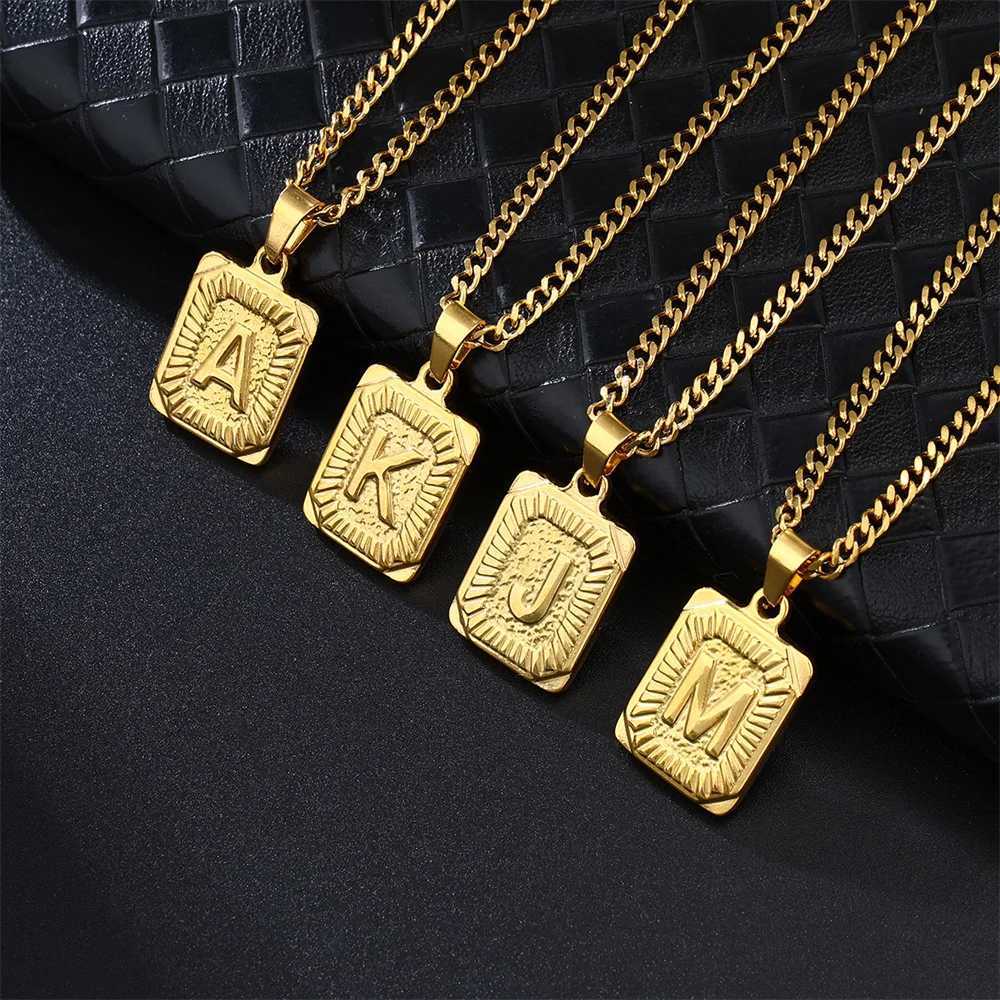 D Z Fashion Square Letter Pendant Necklace Mens Hip Hop Gold Stainless Steel Waterproof Charm Jewelry Birthday Gift Y250329