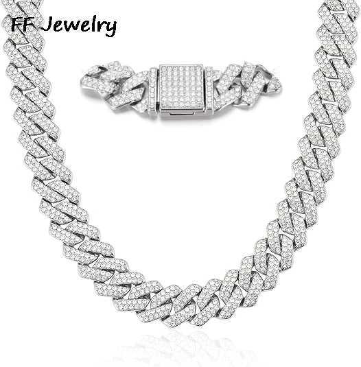 16/18/20/24 inch Cuban Link Chain Hip Hop Ice Out Paris Chain 2 Rows Rhinestone Shop Miami Diamond Cuban Mens Necklace Y250329