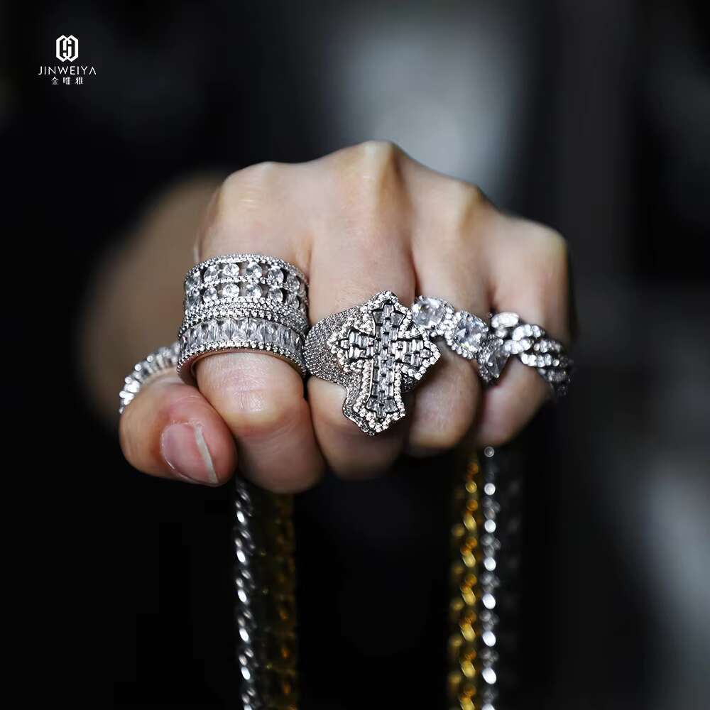 Custom Rings Baguette Luxury VVS Moissanite 18K Gold Plated Silver Iced Out Hip Hop Rings Men
