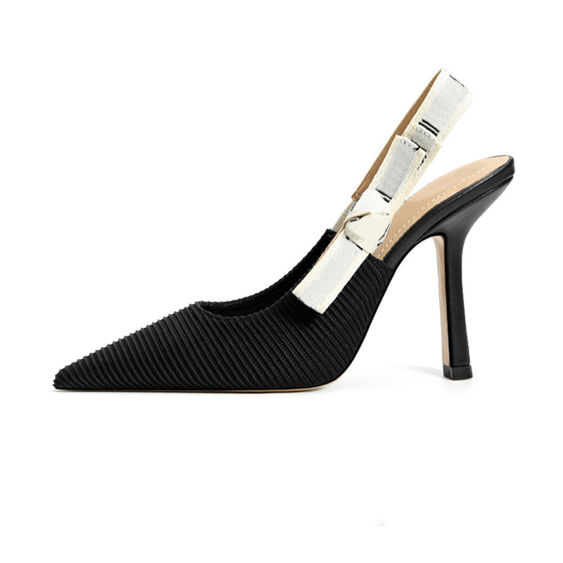 Luxury sandals Black Classic Pointed Sandals Knitted Striped Strap High Heels Cat Heel Sandals White Red and Apricot Red Women's Wedding Dress Shoes Designer Shoes