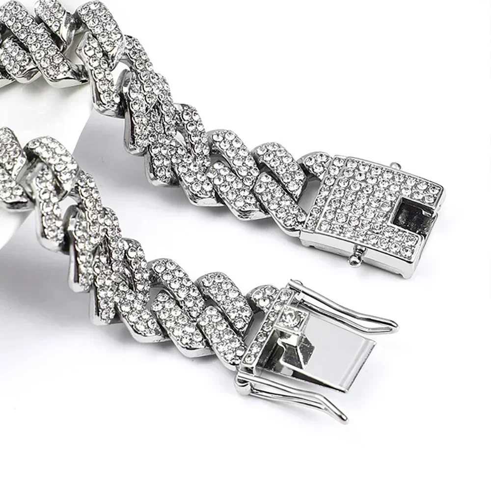 Hip Hop Shining 13MM Cuban Link Chain Necklace/Bracelet Silver Water Diamond Ice Out Cuban Chain Punk Jewelry Necklace Gift Y250329