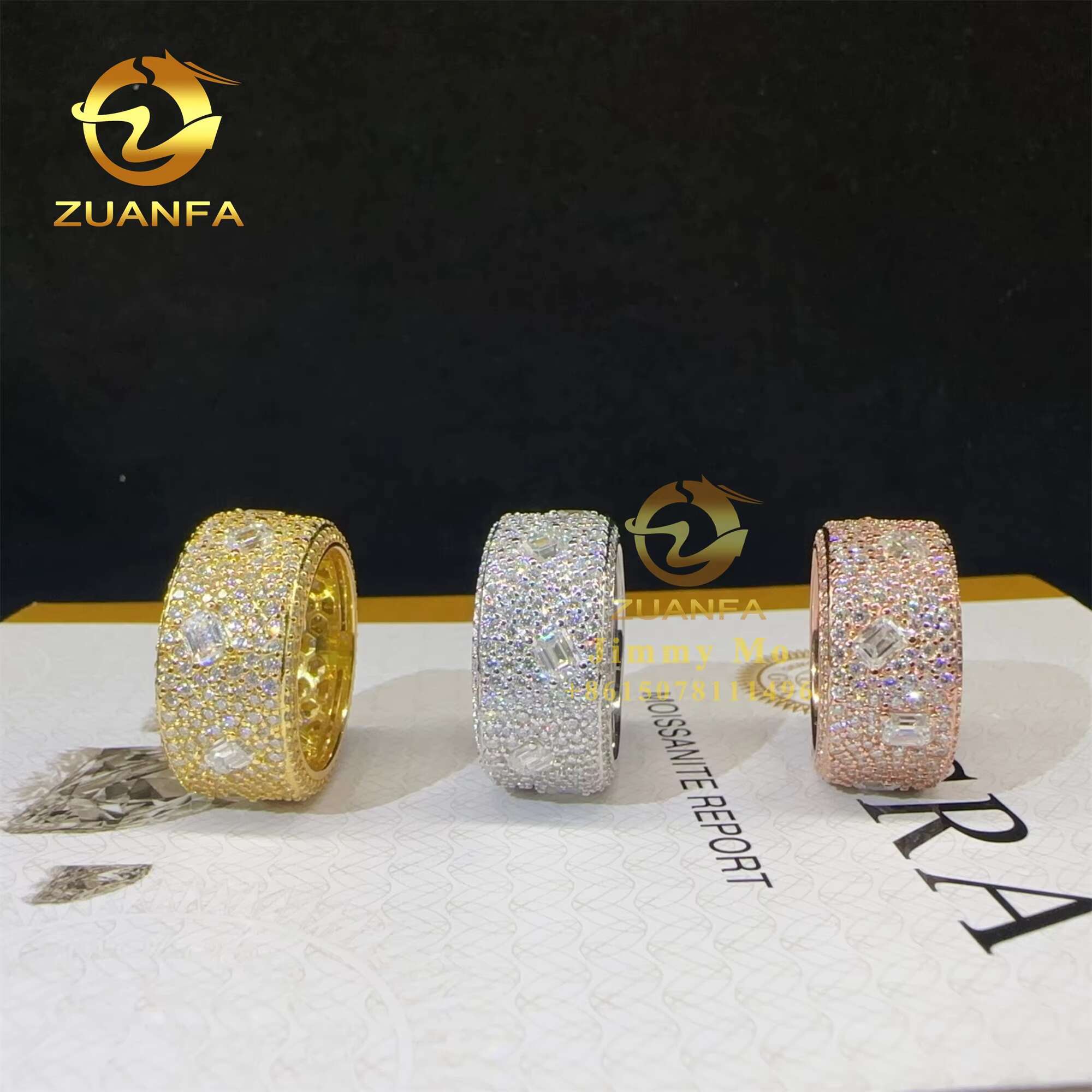 Fashion Rapper Jewelry Buss Down Pass Diamond Tester 925 Sterling Silver Fully Iced Out VVS Moissanite Diamond Eternity Ring Men
