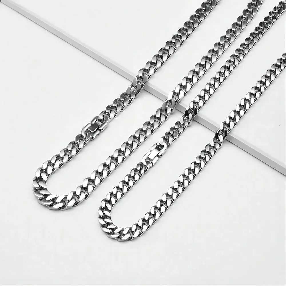 Hip Hop high-quality 316L stainless steel 8mm wide 4-sided polished Cuban chain mens jewelry waterproof necklace Y250329