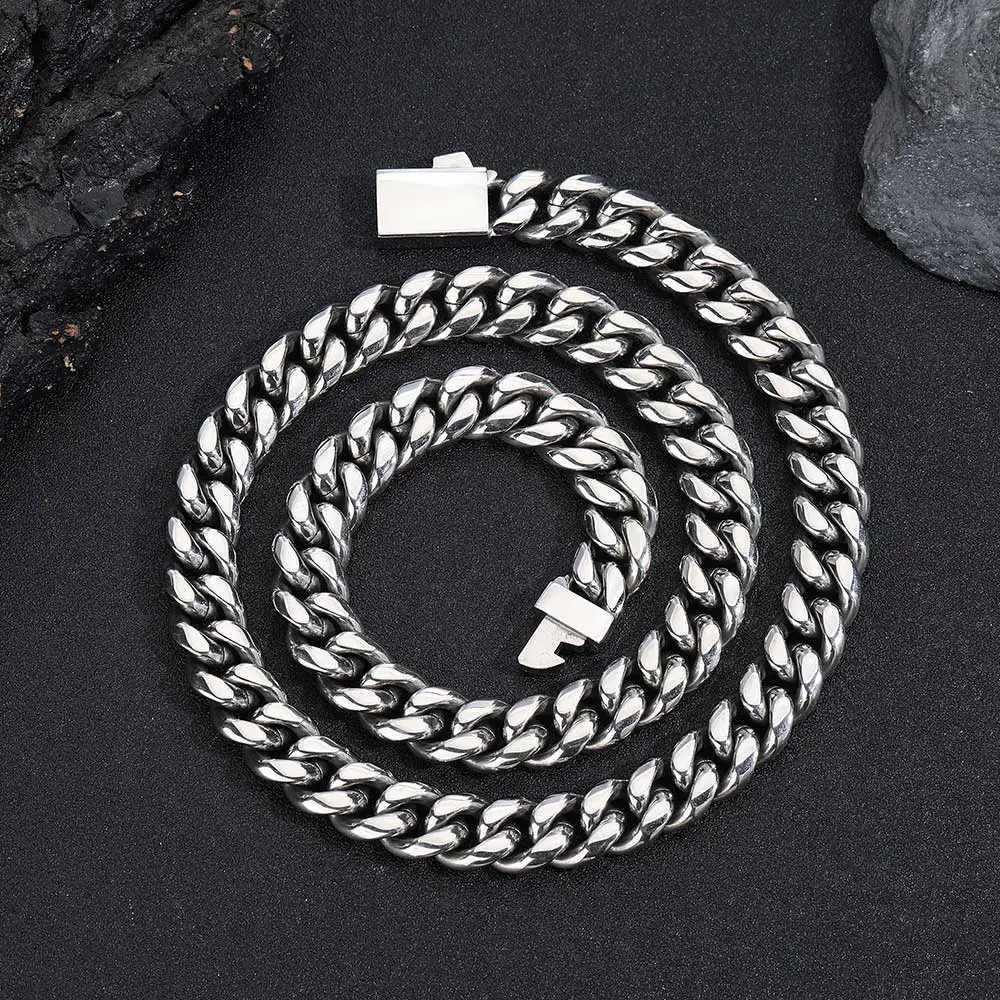 6mm 8mm 10mm 12mm Hip Hop Cuban Chain Necklace Fashion Jewelry Stainless Steel Chain Mens Gift Y250329