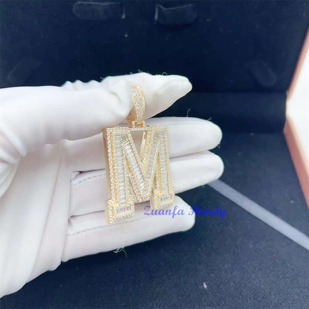 Custom Luxury Jewelry VVS Baguette Moissanite Diamond Cage Back Hip Hop Bling Initial Letter M Iced Out Moissanite Pendant