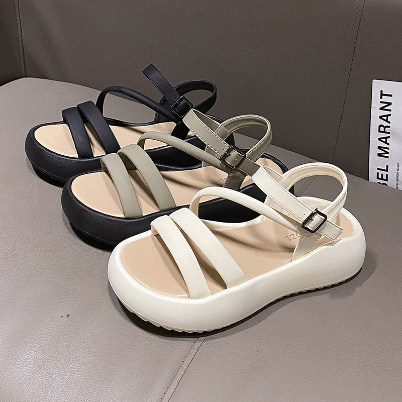 Thick soled sandals free Shipping Designer Slipper Wearing beach shoes outside One word buckle strap Casual women's shoes 2025