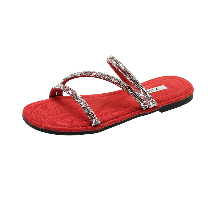 Designer free Shipping slippers One line cooldown Flat bottomed sandals rhinestone Versatile external shoes HOT 2025