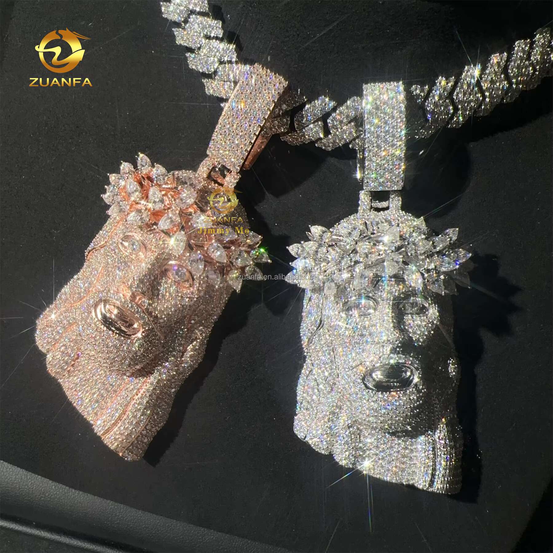 2.5 Luxury Fashion ManJewelry Hip Hop Pendant 925 Silver Pear Brilliant Moissanite Diamond Jesus Pendant Cuban Chain Set