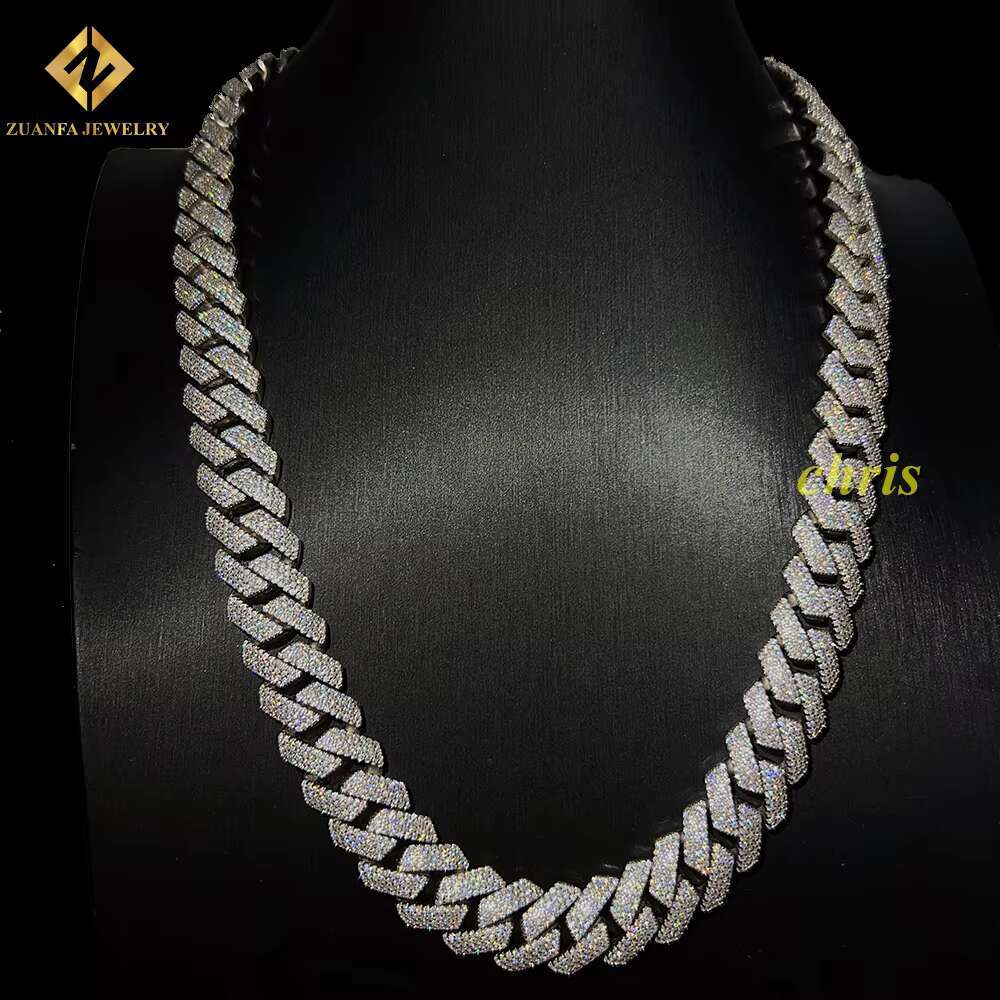 Fast Delivery 15mm 4 Rows Stone VVS Moissanite Iced Out Diamond 925 Cuban Link Chain