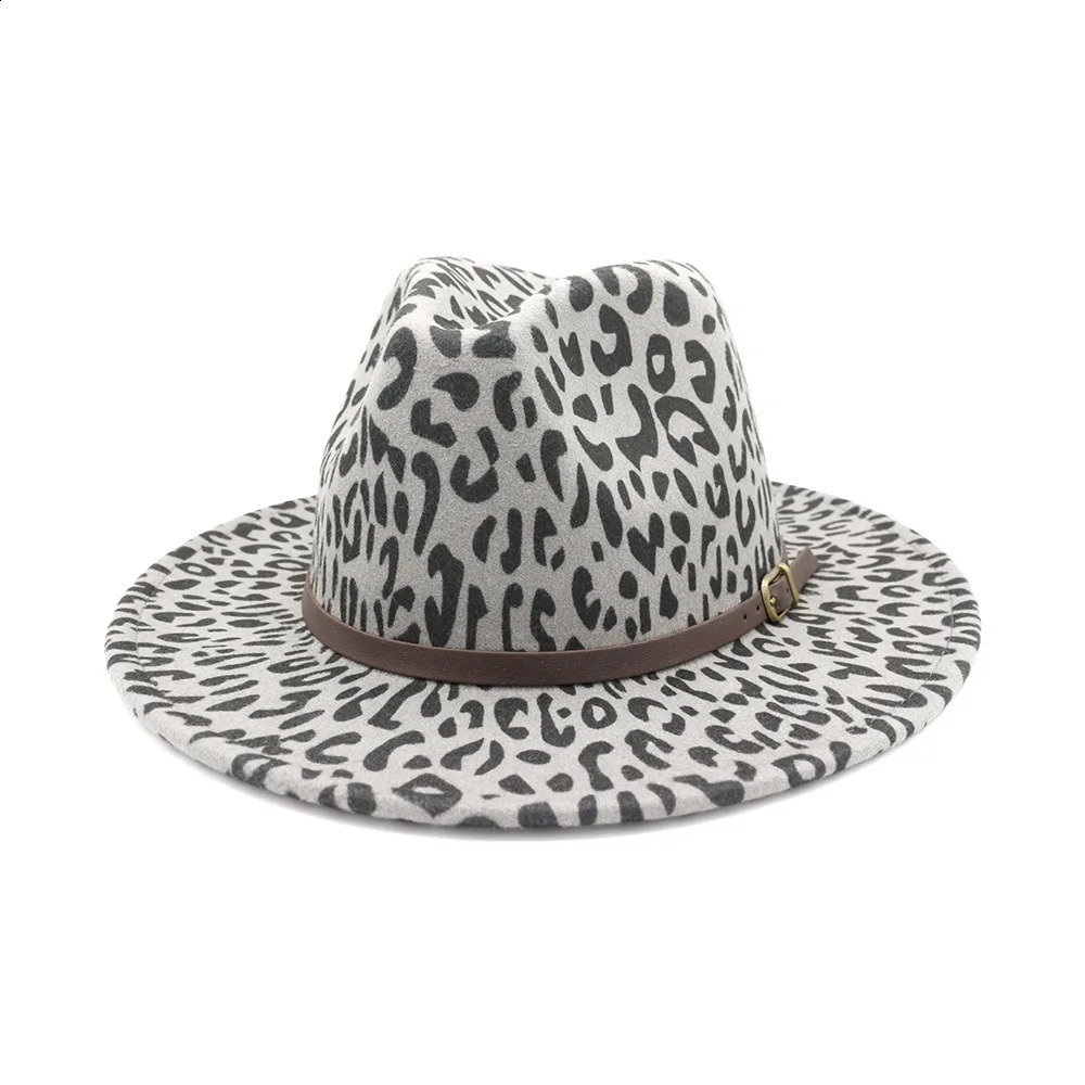 QBHAT unisex plain leopard print belt buckle decoration Australian wool felt jazz Fedora hat men and women plain Brim Panama formal hat 250328