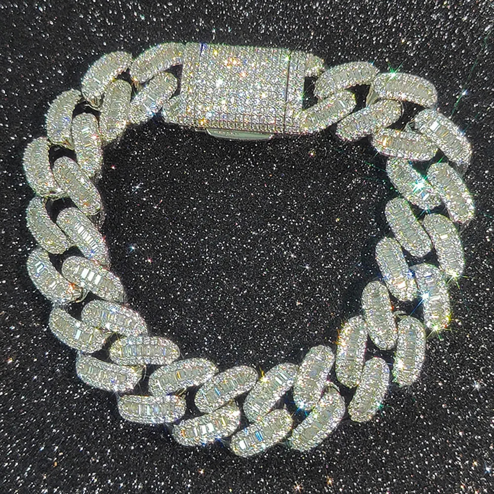 Fashion Hip Hop 15MM Mixed Inlaid Ice Out Cuban Bracelet Mens Double Stone Cuban Chain Bracelet 250326