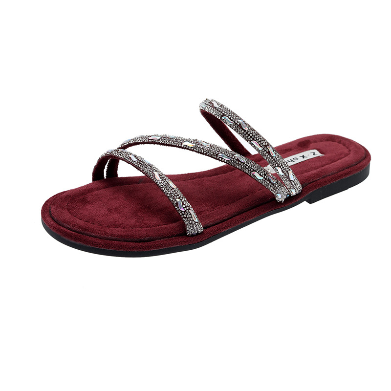 Designer free Shipping slippers One line cooldown Flat bottomed sandals rhinestone Versatile external shoes HOT 2025