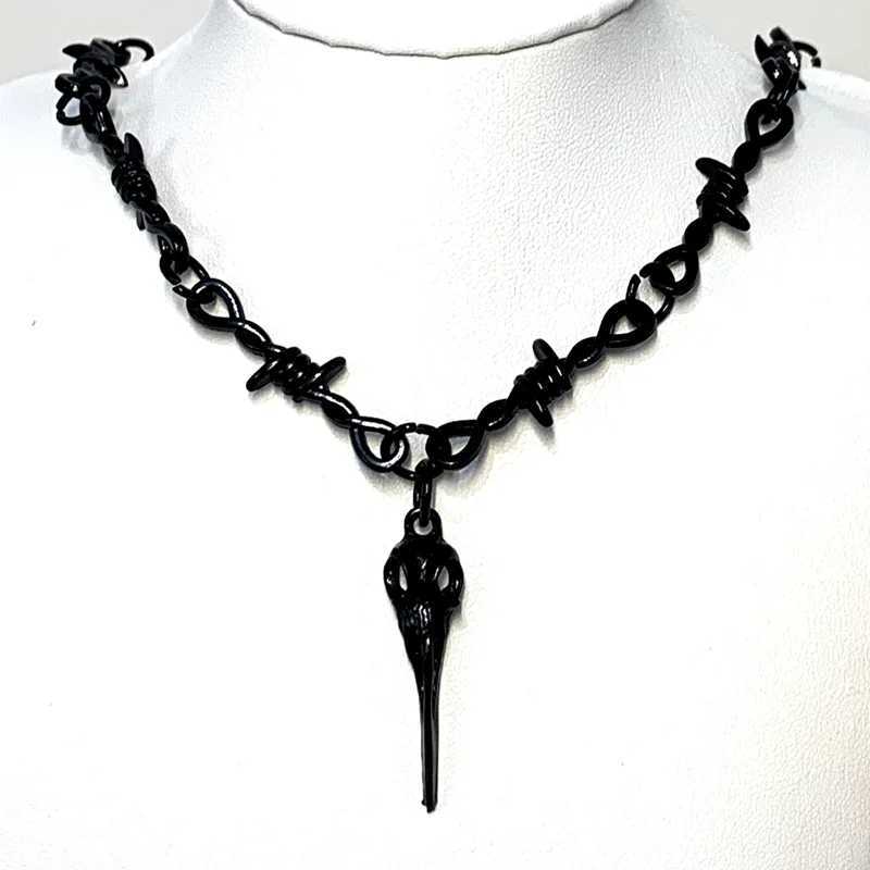 Brambles bird head bone necklace with small thread womens hip-hop gothic punk style barbed wire small thorn chain necklace Y250329