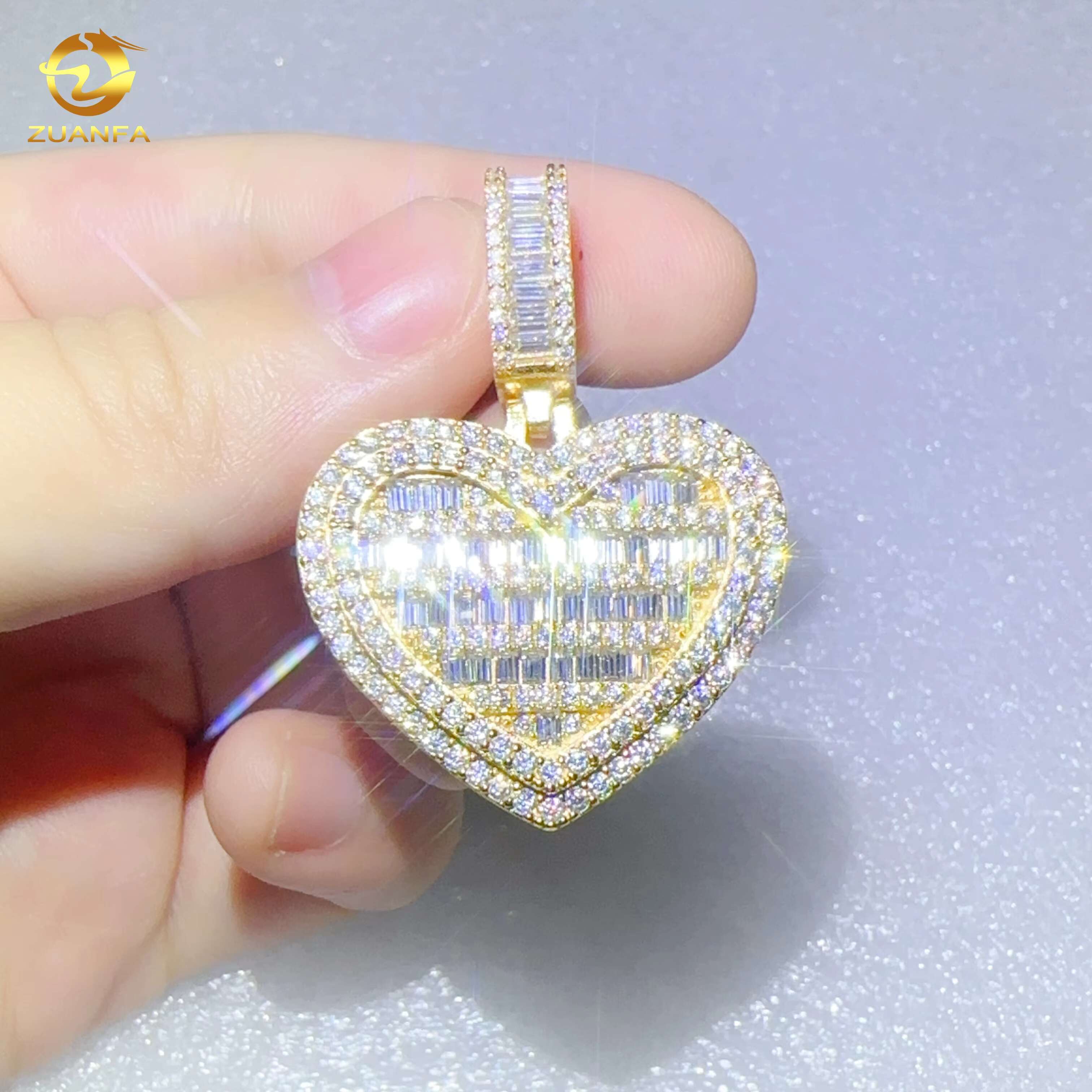 Emerald Diamond Pendant 925 Silver Iced Out Moissanite Pendant Custom Jewelry Heart Shape Pendant