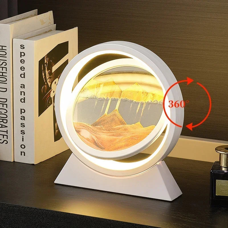 LED Moving Sand Art Table Lamp Quicksand Night Light 3D Sandscape Hourglass Bedside Lamps Flowing Sand Painting Home Decor Gifts 250328