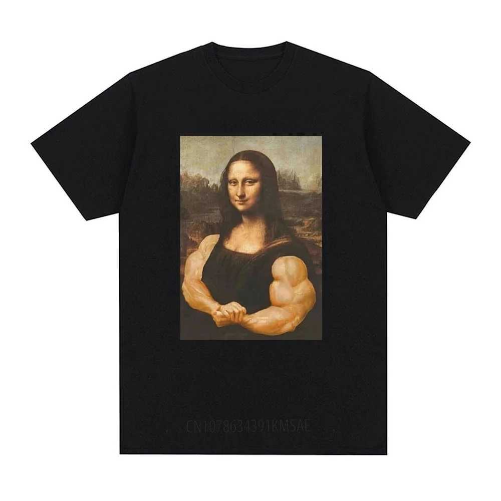 Interesting Mona Lisa fitness T-shirt muscle gym casual graphic short sleeved T-shirt unisex fashion cotton casual oversized T-shirt W250329