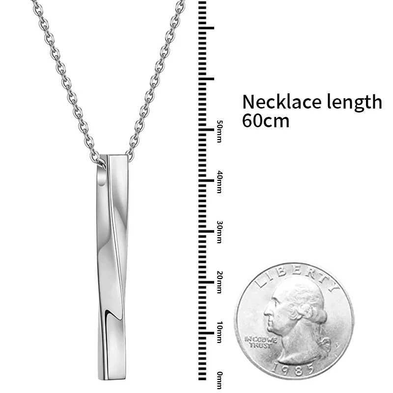 Fashionable rectangular pendant necklace geometric fashion spiral straight titanium steel hip-hop chain Y250329