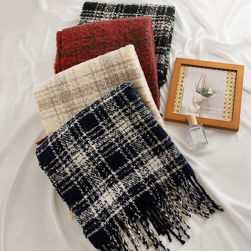 K258 2024 new scarf for women high-end autumn and winter Korean style all-match plaid thickened student couple imitation cashmere scarf