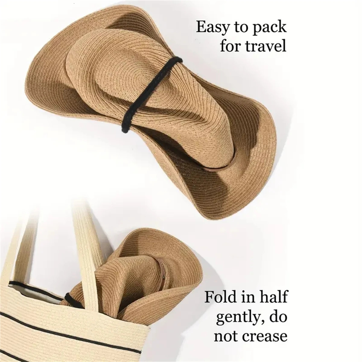 A mens and womens wide-brimmed western cowboy hat stylish jazz hat summer beach sun hat carrying a windbreak rope 250328
