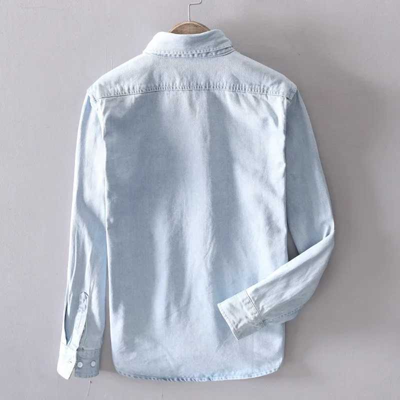 100% pure cotton autumn long sleeved denim shirt for men fashionable and casual high neck mens top classic light blue black gray X2503291