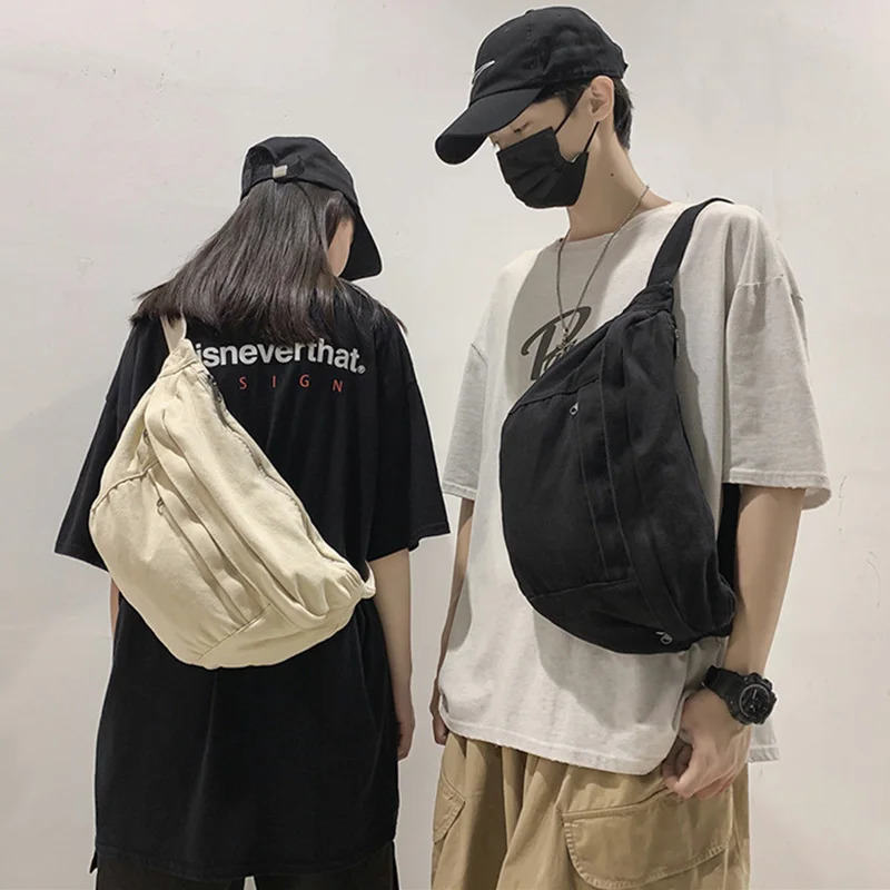 Fashion simple Waist Bags Unisex Canvas Chest packs Phone Pack Street Hip hop Belt Bag Large capacity Ladies Crossbody Chest Bag 250328