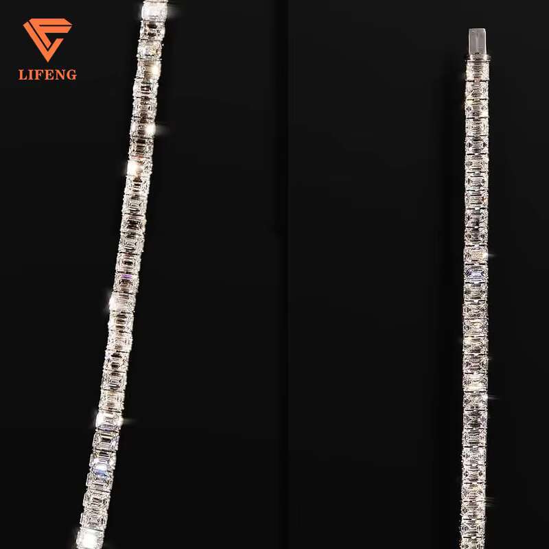 Wholesale 4mm 6mm 8mm 925 Sterling Silver Hip Hop Tennis Link Chain Iced VVS Moissanite Baguette Emerald Cut 18K Gold Weddings