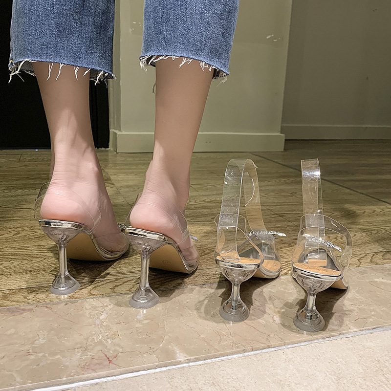 Fine heeled sandals Designer free Shipping Pointed slippers Baotou high-heeled sandals Transparent and cool slippers 2025 NEW