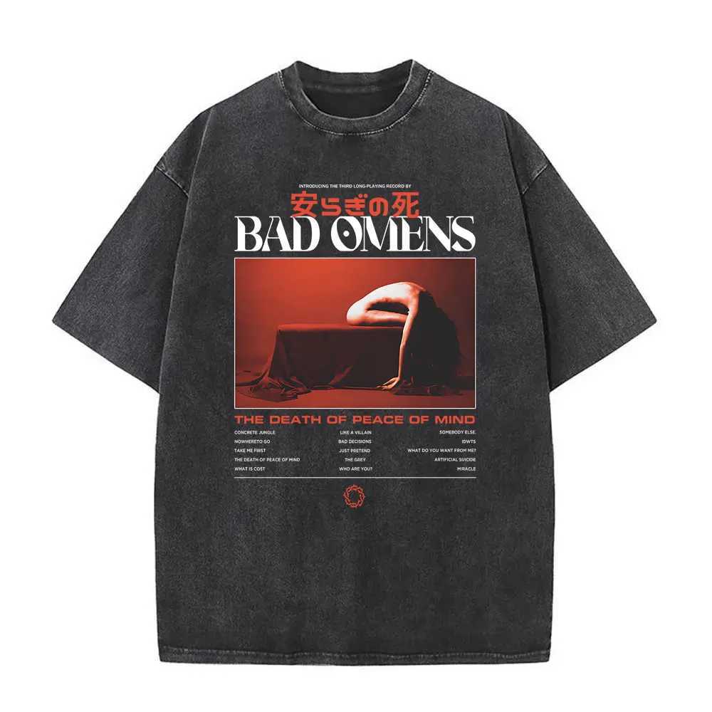 Washed Vintage Bad Omens Band Tshirt THE DEATH OF PEACE OF MIND T-shirts Men Women Oversized T Shirt Mens Rock Gothic T-shirt X250329