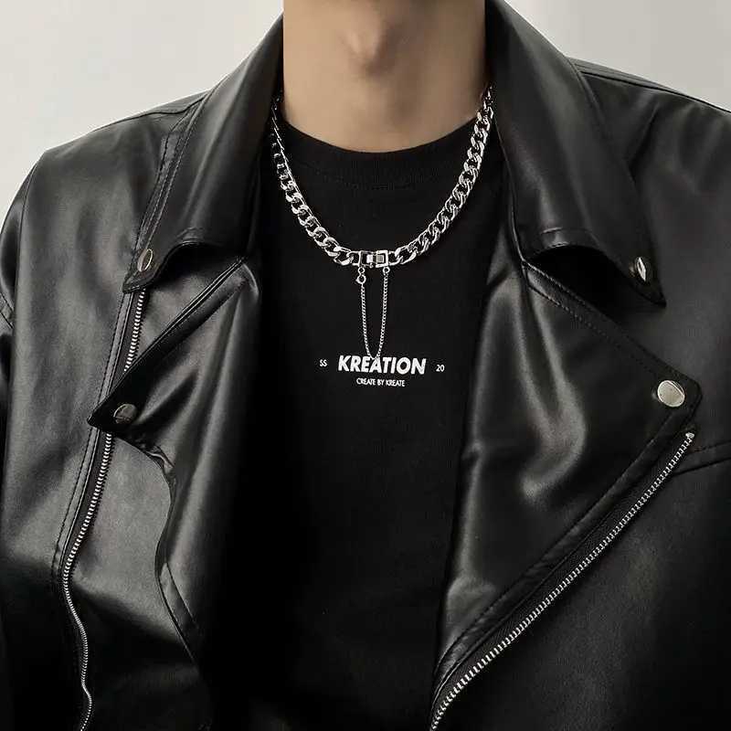 Simple Kpop metal chain necklace suitable for women hip-hop unisex couples silver rock clavick necklace tassel necklace jewelry Y250329