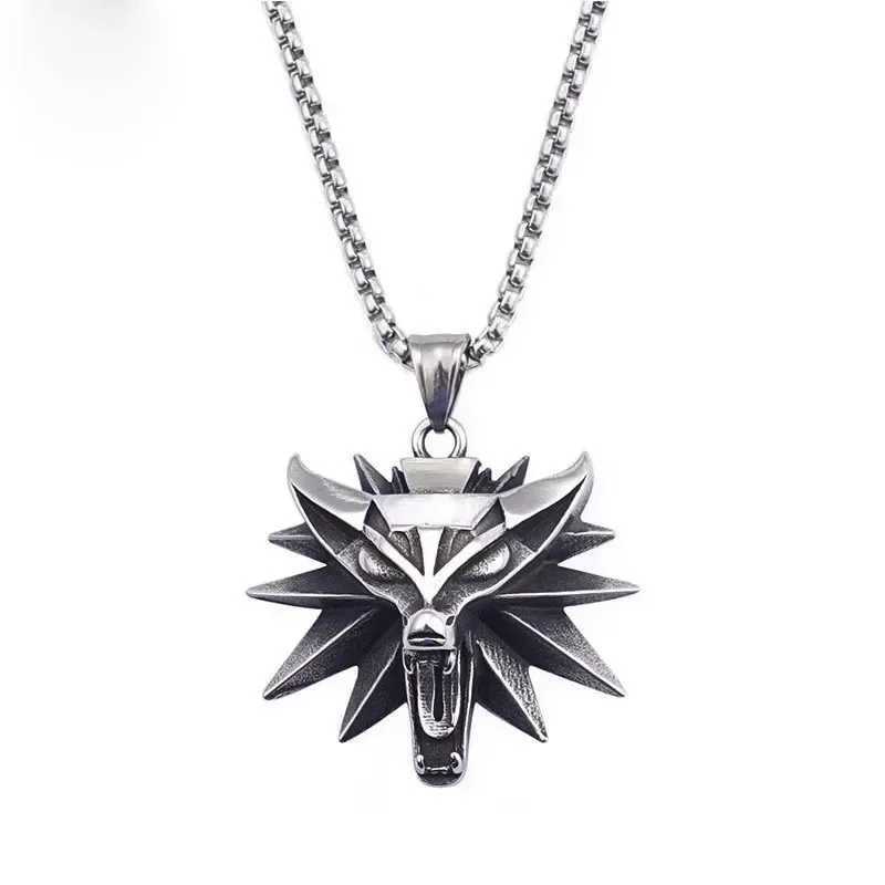 Vintage Punk Wolf Head Pendant Necklace for Men Punk Hip Hop Jewelry Necklace Rivia Slavic Viking Necklace Direct Shipping Y250329