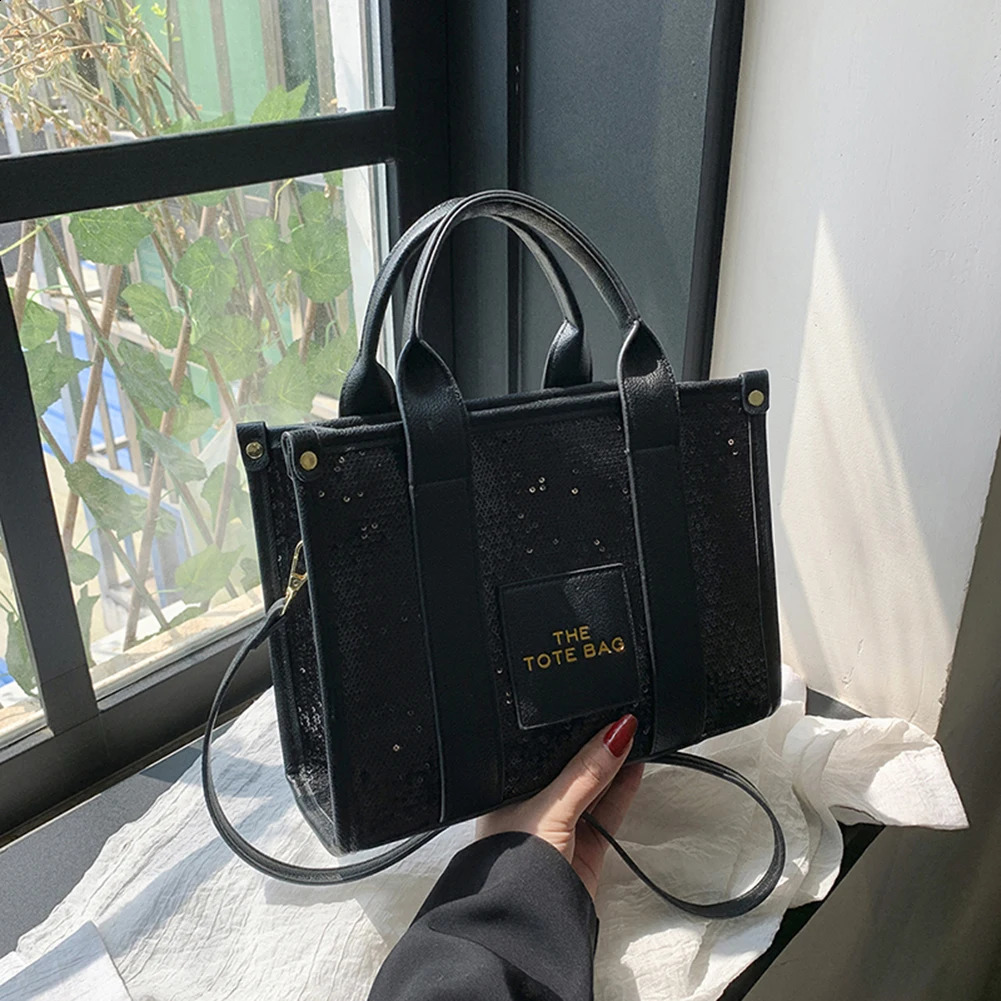 Womens shoulder bag PU leather sequin womens handbag casual fashion shiny portable adjustable shoulder strap messenger bag 250326