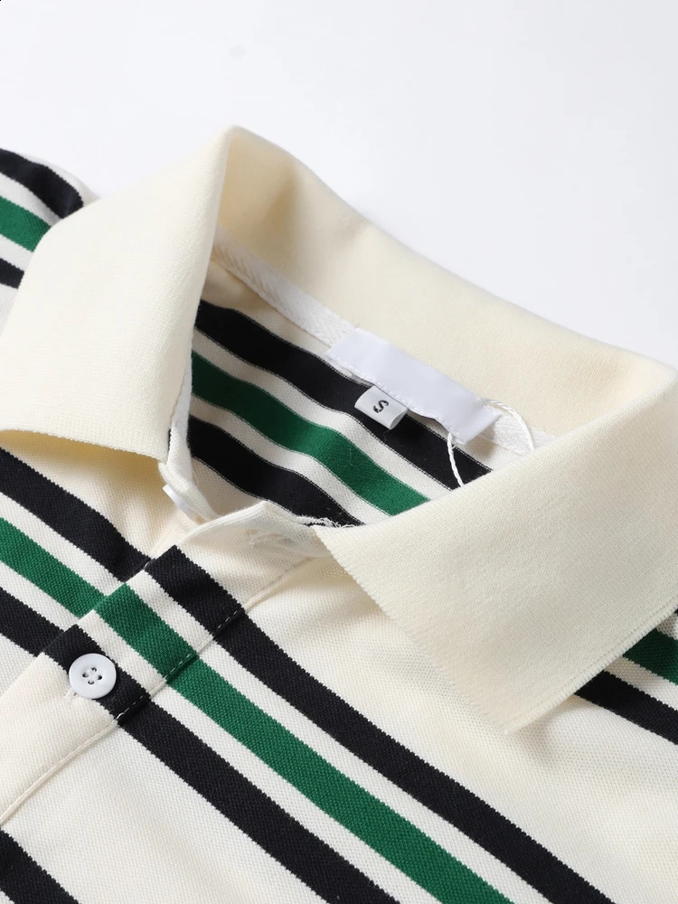 Striped Knitted Casual Womens T-shirt Top Long Sleeve Loose Polo Collar Street Female T-shirts 2025 Spring Ladies Pullover Tops250324